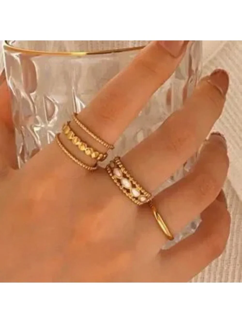 Gold Stainless Steel 3-Piece Ring Set